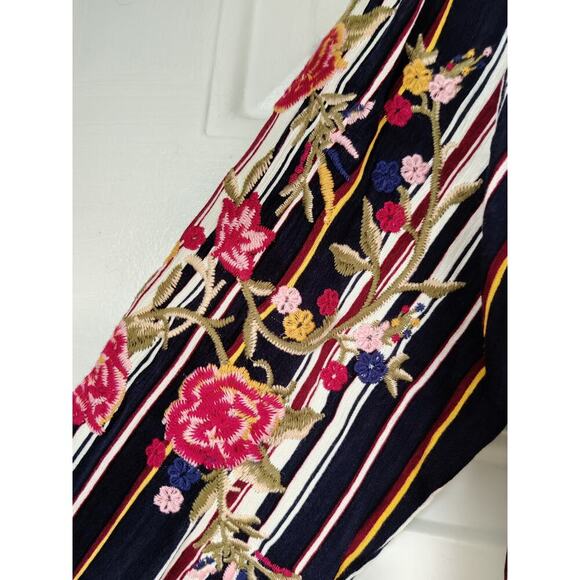 Floral Embroidered Multicolor Blouse Long Sleeve Button Front Striped Size S/M - Picture 8 of 11